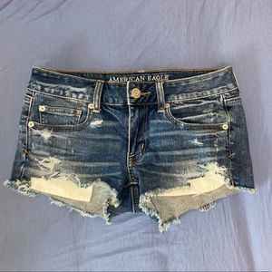 Low rise blue jean shorts
